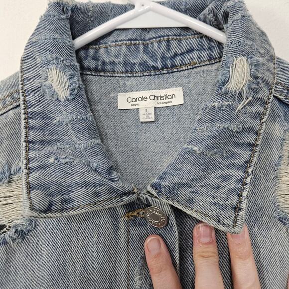Carole Christian Long Sleeveless Distressed Denim Dress Button-Up Size Large - Picture 6 of 7